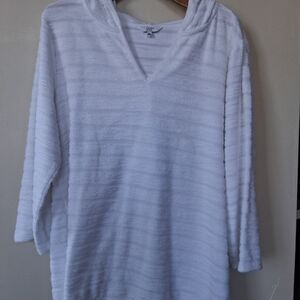 crown & ivy White Cozy Hooded Pullover Sweatshirt